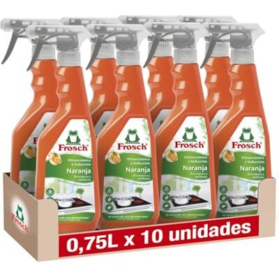 Frosch Limpiador para Vitrocerámica y Placas de Inducción Ecológico Naranja Roja, Acción Protectora, Desengrasante y Brillante, Formato Spray 10 Unidades x 750 ml Frosch Limpiador para Vitrocerámica y Placas de Inducción Ecológico Naranja Roja, Acción Protectora, Desengrasante y Brillante, Formato Spray 10 Unidades x 750 ml