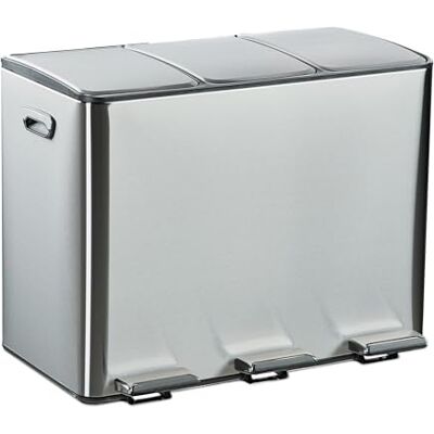Relaxdays Cubo Basura Triple, Papelera 3 Compartimentos 15 L Cada uno, Botes Interiores Extraíbles, con Pedal, Plateado Relaxdays Cubo Basura Triple, Papelera 3 Compartimentos 15 L Cada uno, Botes Interiores Extraíbles, con Pedal, Plateado