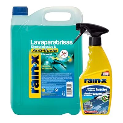Rain-X Lavaparabrisas y Limpia Mosquitos Coche para Carrocería y Superficies– Protege de la Lluvia y Evita Restos de Insectos – Líquido Limpiaparabrisas 5 L + Eliminador de Mosquitos 500 ml Rain-X Lavaparabrisas y Limpia Mosquitos Coche para Carrocería y Superficies– Protege de la Lluvia y Evita Restos de Insectos – Líquido Limpiaparabrisas 5 L + Eliminador de Mosquitos 500 ml