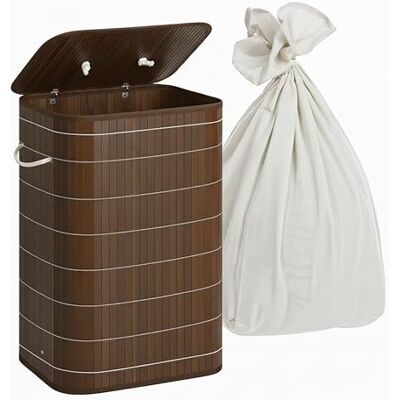 Relaxdays cesto de Ropa Sucia con Tapa, bambú, Plegable 80 l, 60x40x30 cm, marrón Oscuro Relaxdays cesto de Ropa Sucia con Tapa, bambú, Plegable 80 l, 60x40x30 cm, marrón Oscuro