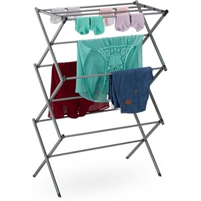 Relaxdays Tendedero Plegable Vertical, 11 Barras, 6 Niveles, 105x73x37 cm, Tenderete de Torre, Secado de Ropa, Plateado Relaxdays Tendedero Plegable Vertical, 11 Barras, 6 Niveles, 105x73x37 cm, Tenderete de Torre, Secado de Ropa, Plateado