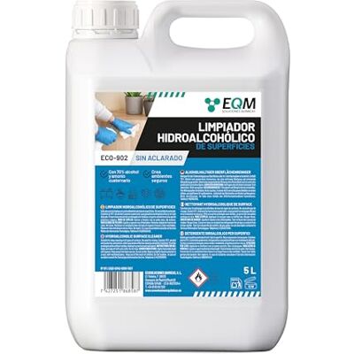 EQM SOLUCIONES QUIMICAS EQM Limpiador Hidroalcohólico de Superficies 5L Limpieza de Zonas de Alto Contacto Acción Inmediata, sin Aclarado, no Deja Residuos EQM SOLUCIONES QUIMICAS EQM Limpiador Hidroalcohólico de Superficies 5L Limpieza de Zonas de Alto Contacto Acción Inmediata, sin Aclarado, no Deja Residuos