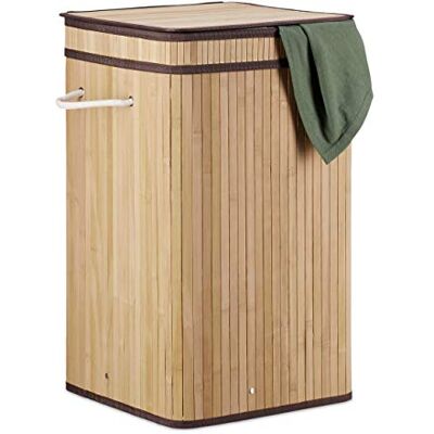 Relaxdays Cesto Ropa Sucia con Tapa, Cubo Colada, Cuadrado, Canasta, Bambú, 70 L, 63 x 36 x 36 cm, Natural Relaxdays Cesto Ropa Sucia con Tapa, Cubo Colada, Cuadrado, Canasta, Bambú, 70 L, 63 x 36 x 36 cm, Natural