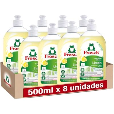 FROSCH Lavavajillas Ecológico a Mano Líquido Bálsamo Limón 8x500ml Desengrasa y Protege la Piel, Dermatológicamente Testado con PH neutro, Limpieza e higiene eficaz FROSCH Lavavajillas Ecológico a Mano Líquido Bálsamo Limón 8x500ml Desengrasa y Protege la Piel, Dermatológicamente Testado con PH neutro, Limpieza e higiene eficaz