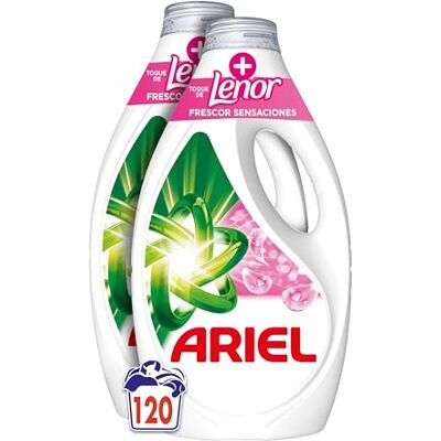Ariel Detergente Lavadora Liquido, 120 Lavados, Jabon Frescor Sensaciones, Limpieza Mejorada en Ciclos Mas Frios con la Exclusiva Tecnologia de Limpieza en Frio Ariel Detergente Lavadora Liquido, 120 Lavados, Jabon Frescor Sensaciones, Limpieza Mejorada en Ciclos Mas Frios con la Exclusiva Tecnologia de Limpieza en Frio