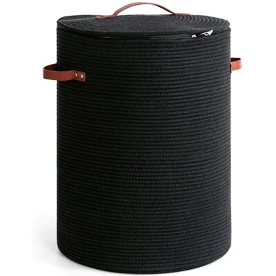 CHICVITA Cesto alto para la colada con tapa, cesta grande para la colada para ropa, mantas, juguetes, cesta decorativa tejida para dormitorio, sala de estar, 38,1 x 50,8 cm, negro CHICVITA Cesto alto para la colada con tapa, cesta grande para la colada para ropa, mantas, juguetes, cesta decorativa tejida para dormitorio, sala de estar, 38,1 x 50,8 cm, negro