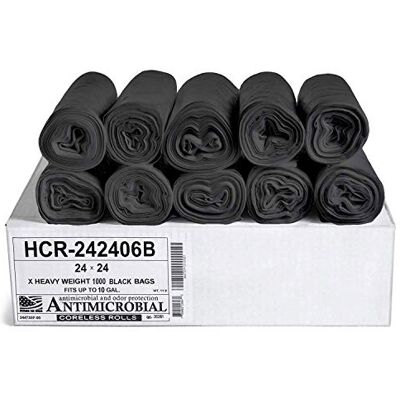 Aluf Plastics High Density Trash Bags, 10 Gallon, 1000 Count, 6 Micron (eq), 24" x 24", Black, for Bathroom, Office, Industrial, Commercial, Janitorial, Municipal, Recycling Aluf Plastics High Density Trash Bags, 10 Gallon, 1000 Count, 6 Micron (eq), 24" x 24", Black, for Bathroom, Office, Industrial, Commercial, Janitorial, Municipal, Recycling