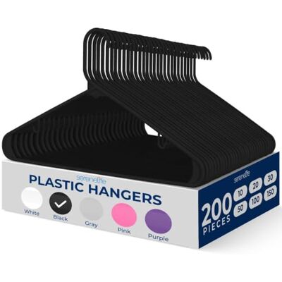 SereneLife Perchas de Plástico Blancas 150 Pcs, Juego de Perchas Duraderas con Diseño Antideslizante, Perchas Tubulares con 2 Ganchos Integrados para Correas, Paquete Mega para Ropa SereneLife Perchas de Plástico Blancas 150 Pcs, Juego de Perchas Duraderas con Diseño Antideslizante, Perchas Tubulares con 2 Ganchos Integrados para Correas, Paquete Mega para Ropa