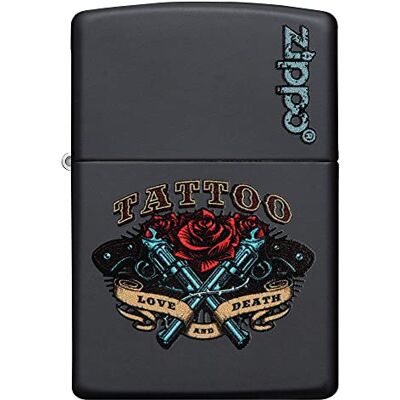 Zippo – Love and Death Design– Color Image – Black Matte – Mechero de tormenta, Recargable, en Caja de Regalo Zippo – Love and Death Design– Color Image – Black Matte – Mechero de tormenta, Recargable, en Caja de Regalo