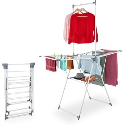 Relaxdays Tendedero de alas Plegable , Barra para Colgar, 15 m, HxAnxProf: 199 x 155 x 69 cm, Acero, Compacto, Blanco Relaxdays Tendedero de alas Plegable , Barra para Colgar, 15 m, HxAnxProf: 199 x 155 x 69 cm, Acero, Compacto, Blanco