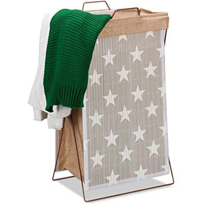 Relaxdays Cesto Ropa Sucia, Infantil, Plegable, Marco de Metal, Bolsa de la Colada, Gris con Estrellas, Gris, 40 L, 61x38x22 cm Relaxdays Cesto Ropa Sucia, Infantil, Plegable, Marco de Metal, Bolsa de la Colada, Gris con Estrellas, Gris, 40 L, 61x38x22 cm