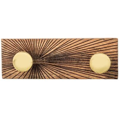 DRW Perchero de Pared de Madera con 2 Ganchos de Metal en Natural, Dorado y Negro, 9,5x27,5x7cm DRW Perchero de Pared de Madera con 2 Ganchos de Metal en Natural, Dorado y Negro, 9,5x27,5x7cm