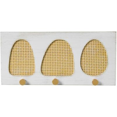 DRW Perchero de Pared Madera y Mimbre con 3 Ganchos Blanco y Natural 36x4x17 cm DRW Perchero de Pared Madera y Mimbre con 3 Ganchos Blanco y Natural 36x4x17 cm