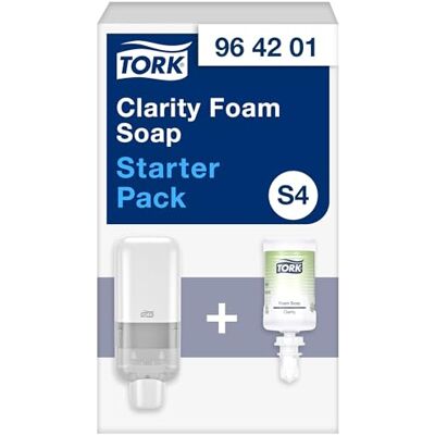 Tork Starter Pack de Dispensador para Jabón y Desinfectante Blanco S4, Dispensador y Recambio de Clarity Jabón en Espuma para Lavado de Manos, 964201, 6 Unidades Tork Starter Pack de Dispensador para Jabón y Desinfectante Blanco S4, Dispensador y Recambio de Clarity Jabón en Espuma para Lavado de Manos, 964201, 6 Unidades