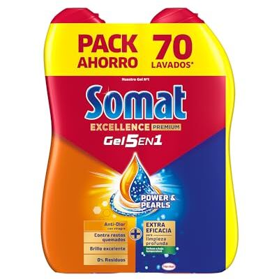 Somat Excellence Duo Gel Frescor Anti-Olor (2x70 lavados), detergente lavavajillas Todo en 1, gel para vajilla apto para ciclos eco y cortos, gel lavavajillas con vinagre (El empaque puede variar) Somat Excellence Duo Gel Frescor Anti-Olor (2x70 lavados), detergente lavavajillas Todo en 1, gel para vajilla apto para ciclos eco y cortos, gel lavavajillas con vinagre (El empaque puede variar)