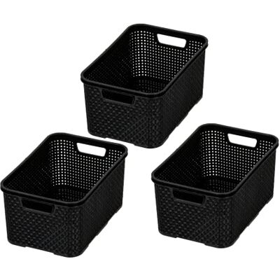 BranQ Home essential Cesta en diseño de ratán, juego de 3 unidades, tamaño M, 10 L, sin bisfenol A, plástico polipropileno, negro, 28,8 x 19,7 x 16,2 cm BranQ Home essential Cesta en diseño de ratán, juego de 3 unidades, tamaño M, 10 L, sin bisfenol A, plástico polipropileno, negro, 28,8 x 19,7 x 16,2 cm