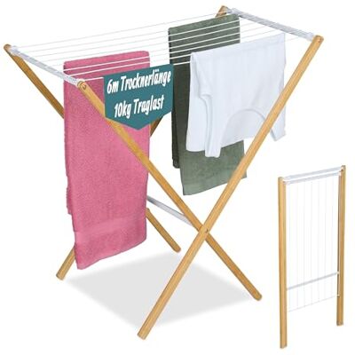 Relaxdays Tendedero , Plegable, 8 Varillas, 77 x 79 x 49 cm, bambú, Metal, Natural/Blanco Relaxdays Tendedero , Plegable, 8 Varillas, 77 x 79 x 49 cm, bambú, Metal, Natural/Blanco