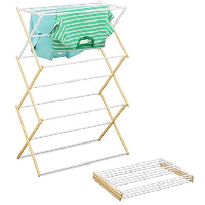 Relaxdays Tendedero , Plegable, Extensible, 11 Barras, (HxBxT): 107 x 43-74 x 37 cm, bambú y Metal, Natural/Blanco Relaxdays Tendedero , Plegable, Extensible, 11 Barras, (HxBxT): 107 x 43-74 x 37 cm, bambú y Metal, Natural/Blanco