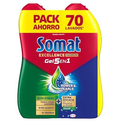 Somat Excellence Gel Anti-Grasa (70 lavados), detergente lavavajillas desengrasante, lavavajilla líquido automático en botella, jabón para platos con desengrasantes activos Somat Excellence Gel Anti-Grasa (70 lavados), detergente lavavajillas desengrasante, lavavajilla líquido automático en botella, jabón para platos con desengrasantes activos
