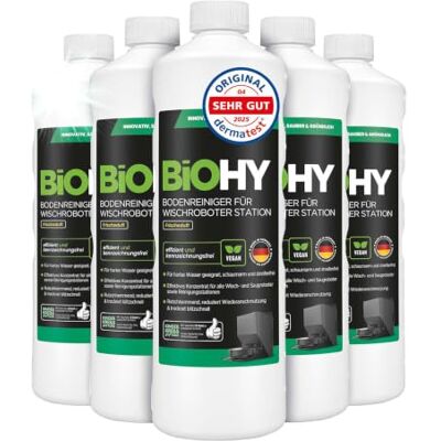 BIOHY Limpiador de suelos para robot de fregado con aroma fresco (6 x 1 litro) Detergente concentrado para todos los robots de limpieza y aspiración con función húmeda, sin espuma y sin rayas, para BIOHY Limpiador de suelos para robot de fregado con aroma fresco (6 x 1 litro) Detergente concentrado para todos los robots de limpieza y aspiración con función húmeda, sin espuma y sin rayas, para