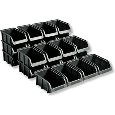 hünersdorff 24 cajas apilables, tamaño 2, de polipropileno irrompible (PP), recicladas, ideal para sistemas de ordenación y clasificación, placas de pared, estanterías de taller, color negro hünersdorff 24 cajas apilables, tamaño 2, de polipropileno irrompible (PP), recicladas, ideal para sistemas de ordenación y clasificación, placas de pared, estanterías de taller, color negro