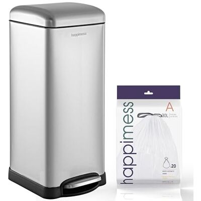 happimess Betty Retro Bote de basura de 8 galones con apertura escalonada, moderno, minimalista, cierre suave, sin golpes, cocina, lavandería, oficina, 8 galones, cromado happimess Betty Retro Bote de basura de 8 galones con apertura escalonada, moderno, minimalista, cierre suave, sin golpes, cocina, lavandería, oficina, 8 galones, cromado