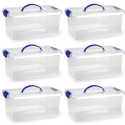 AC Pk de 6 Cajas de Almenamiento con Asa Fabricado en plástico Contenedor para almenar Libros, Ropa, Mantas N.º 24-17,5 x 38,5 x 23 cm 10 litros AC Pk de 6 Cajas de Almenamiento con Asa Fabricado en plástico Contenedor para almenar Libros, Ropa, Mantas N.º 24-17,5 x 38,5 x 23 cm 10 litros