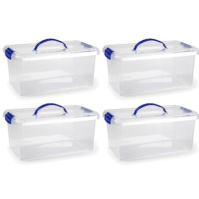 AC Pk de 4 Cajas de Almenamiento con Asa Fabricado en plástico Contenedor para almenar Libros, Ropa, Mantas N.º 24-17,5 x 38,5 x 23 cm 10 litros AC Pk de 4 Cajas de Almenamiento con Asa Fabricado en plástico Contenedor para almenar Libros, Ropa, Mantas N.º 24-17,5 x 38,5 x 23 cm 10 litros