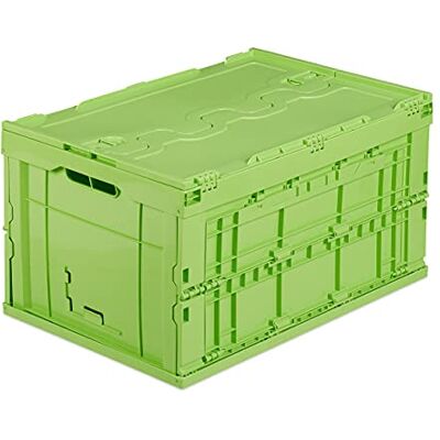 Relaxdays Caja de Almacenaje con Tapa Plegable, 60 L de Capacidad, Plástico, 32,5 x 58,5 x 39,5 cm, Verde Relaxdays Caja de Almacenaje con Tapa Plegable, 60 L de Capacidad, Plástico, 32,5 x 58,5 x 39,5 cm, Verde