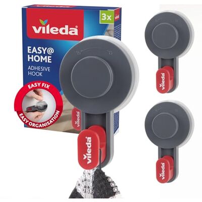 Vileda Juego de 3 ganchos adhesivos – Ganchos autoadhesivos y fuertes hasta 3 kg – Gancho de pared versátil autoadhesivo para baño, cocina y hogar – Fácil instalación sin taladrar Vileda Juego de 3 ganchos adhesivos – Ganchos autoadhesivos y fuertes hasta 3 kg – Gancho de pared versátil autoadhesivo para baño, cocina y hogar – Fácil instalación sin taladrar