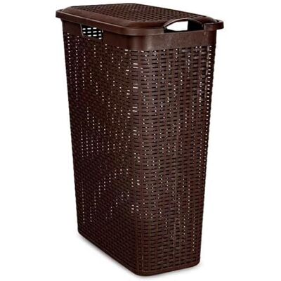 AC Cesto rattan estrecho para ropa sucia con tapa y asas Slim PLFT Pongotodo de plástico para colada Imitión de mimbre Fabricado en España (Wengué 48,5 litros 61,5 x 26,5 x 46 cm) AC Cesto rattan estrecho para ropa sucia con tapa y asas Slim PLFT Pongotodo de plástico para colada Imitión de mimbre Fabricado en España (Wengué 48,5 litros 61,5 x 26,5 x 46 cm)