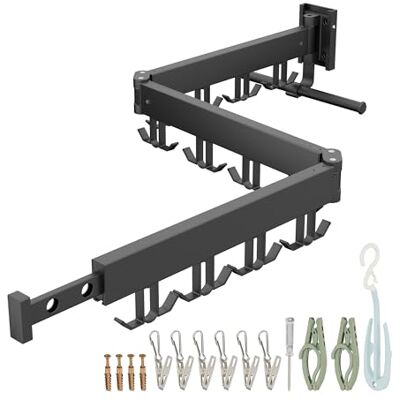 Relaxdays tendedero Mural, Plegable y rotatorio, 12 x 127 x 26 cm, secador de Pared Que Ahorra Espacio, Negro Relaxdays tendedero Mural, Plegable y rotatorio, 12 x 127 x 26 cm, secador de Pared Que Ahorra Espacio, Negro