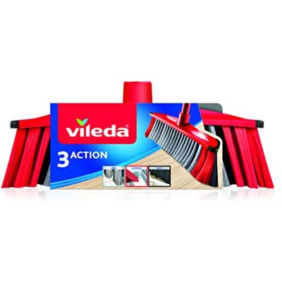 Vileda 3Action Escoba para Interiores con 3 cerdas Rojo Gris, 28 x 14 x 4 cm Vileda 3Action Escoba para Interiores con 3 cerdas Rojo Gris, 28 x 14 x 4 cm
