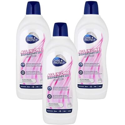 CARE + PROTECT CARE+PROTECT Gel para lavavajillas Todo en Uno: desengrasante, abrillantador, sal, elimina olores. Superpotente sobre la grasa y suciedad. 37 lavados, 750 ml x 3 Unidades CARE + PROTECT CARE+PROTECT Gel para lavavajillas Todo en Uno: desengrasante, abrillantador, sal, elimina olores. Superpotente sobre la grasa y suciedad. 37 lavados, 750 ml x 3 Unidades