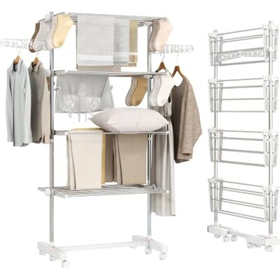 HOMCOM Tendedero Vertical Plegable Tendedero de Ropa 6 Ruedas Blanco HOMCOM Tendedero Vertical Plegable Tendedero de Ropa 6 Ruedas Blanco