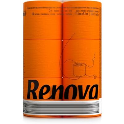 RENOVA Papel Higiénico, Color Naranja 1 Paquete de 6 Rollos RENOVA Papel Higiénico, Color Naranja 1 Paquete de 6 Rollos