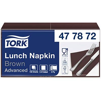 Tork Lunch Soft/Servilletas suaves para almuerzo / 10 paquetes x 150 unidades (1500 unidades) / Pliegue 1/4 / color marrón / 3 capas / 33 x 32,6 cm/Advanced Tork Lunch Soft/Servilletas suaves para almuerzo / 10 paquetes x 150 unidades (1500 unidades) / Pliegue 1/4 / color marrón / 3 capas / 33 x 32,6 cm/Advanced