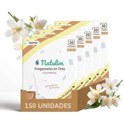 Natulim Fregasuelos en Tiras Ecológico (30 usos) Fregasuelos Eco, Limpiapisos, Limpiador de Suelos Eco, Made in Spain Limpia sin Ensuciar el Planeta (Fragancia Jazmín) 5 Pack Natulim Fregasuelos en Tiras Ecológico (30 usos) Fregasuelos Eco, Limpiapisos, Limpiador de Suelos Eco, Made in Spain Limpia sin Ensuciar el Planeta (Fragancia Jazmín) 5 Pack