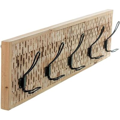 DRW Perchero de Pared de Madera con 5 Ganchos de Metal Natural y Negro 80x8x20cm DRW Perchero de Pared de Madera con 5 Ganchos de Metal Natural y Negro 80x8x20cm