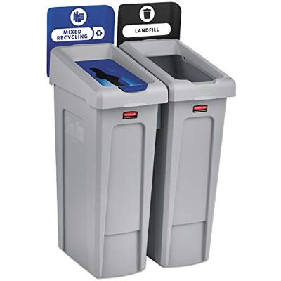 Rubbermaid Commercial Products Slim Jim Recycling Station, 2 Stream Landfill/Mixed Recycling Rubbermaid Commercial Products Slim Jim Recycling Station, 2 Stream Landfill/Mixed Recycling