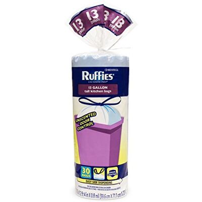 Ruffies Berry Plastics Bolsa de basura alta para cocina, polietileno de baja densidad, cierre de cuerda, color blanco, control de olor, 13 galones, 30 unidades Ruffies Berry Plastics Bolsa de basura alta para cocina, polietileno de baja densidad, cierre de cuerda, color blanco, control de olor, 13 galones, 30 unidades