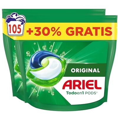 Ariel Todo En 1 PODS, Detergente Líquido Para Lavadora 105 Capsulas/Pastillas, Original, 5 Acciones Para Una Limpieza Increíble, El embalaje puede variar Ariel Todo En 1 PODS, Detergente Líquido Para Lavadora 105 Capsulas/Pastillas, Original, 5 Acciones Para Una Limpieza Increíble, El embalaje puede variar