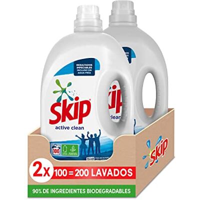 Skip Detergente Líquido Active Clean para Lavadora con Ingredientes de Origen Vegetal 200 Lavados (2 x 100 Lavados) Skip Detergente Líquido Active Clean para Lavadora con Ingredientes de Origen Vegetal 200 Lavados (2 x 100 Lavados)