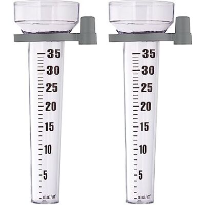 Relaxdays Pack de 2 Pluviómetros, con Soporte, Medidores Lluvia Caída, Escala de 35 mm/m², Plástico, Transparente/Gris Relaxdays Pack de 2 Pluviómetros, con Soporte, Medidores Lluvia Caída, Escala de 35 mm/m², Plástico, Transparente/Gris