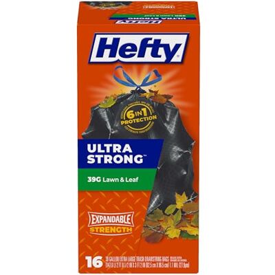 Hefty Bolsas de basura grandes ultra fuertes para césped y hojas, 39 galones, 16 unidades Hefty Bolsas de basura grandes ultra fuertes para césped y hojas, 39 galones, 16 unidades