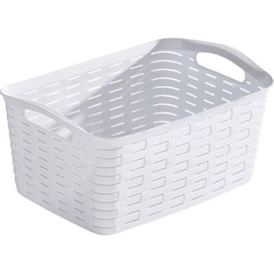 AC Cesta de plástico con Asas Modelo Bamboo Colada, almenamiento y organizión de la ropa 35 Litros 54,5 x 36 x 25,5 cm Blanco AC Cesta de plástico con Asas Modelo Bamboo Colada, almenamiento y organizión de la ropa 35 Litros 54,5 x 36 x 25,5 cm Blanco