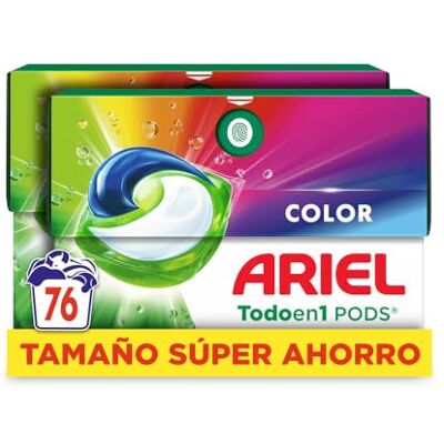 Ariel PODS Todo en 1 Detergente Lavadora Liquido 76 Capsulas/Pastillas, Jabon Extra Cuidado del Color, Mas Color y Brillo, Limpieza Profunda, El embalaje puede variar Ariel PODS Todo en 1 Detergente Lavadora Liquido 76 Capsulas/Pastillas, Jabon Extra Cuidado del Color, Mas Color y Brillo, Limpieza Profunda, El embalaje puede variar
