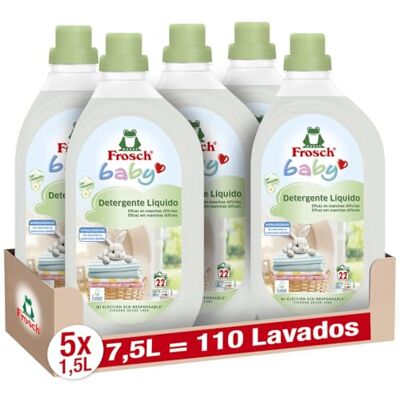 Frosch Baby Detergente Líquido de Lavadora para Ropa de Bebé, Apto para Pieles Sensibles, Producto Ecológico y Hipoalergénico Reduce el Riesgo de Irritación Pack de 5 Unidades x 1.5 L Frosch Baby Detergente Líquido de Lavadora para Ropa de Bebé, Apto para Pieles Sensibles, Producto Ecológico y Hipoalergénico Reduce el Riesgo de Irritación Pack de 5 Unidades x 1.5 L