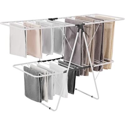 VEVOR Tendedero Plegable 2 Niveles con Pinzas para Calcetines Tendedero de Ropa 1470 mm de Tendido 31 Barras de Secado Tubos de Hierro y Plástico PP Altura Ajustable para Exterior, Interior, Blanco VEVOR Tendedero Plegable 2 Niveles con Pinzas para Calcetines Tendedero de Ropa 1470 mm de Tendido 31 Barras de Secado Tubos de Hierro y Plástico PP Altura Ajustable para Exterior, Interior, Blanco