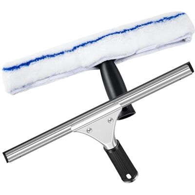Vonsera Combo de Limpieza de Ventanas, Rasqueta y Limpiacristales de Microfibra 2 en 1, Rasqueta Profesional de 35 cm + Limpiacristales de Microfibra de 37 cm para Coche, Ducha, Cristal, Espejo Negro Vonsera Combo de Limpieza de Ventanas, Rasqueta y Limpiacristales de Microfibra 2 en 1, Rasqueta Profesional de 35 cm + Limpiacristales de Microfibra de 37 cm para Coche, Ducha, Cristal, Espejo Negro